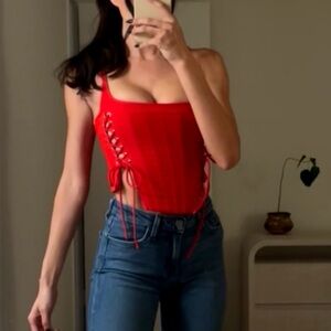 Red Lace-Up Corset Top